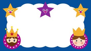 A frame with three cartoon characters and a star vector