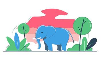 An elephant is standing in the jungle with trees and grass vector