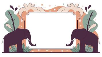 Elephant frame with leaves and palm trees vector