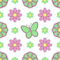 Vibrant spring nature seamless pattern with blooming flowers and fluttering butterflies for lively outdoor scenes concept as Lively spring pattern with blooming flowers and butterf Seamless Set vector