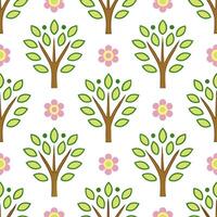 Playful spring nature seamless pattern with whimsical tree shapes and colorful blossoms for cheerful designs concept as Whimsical tree and flower patterns with colorful blossoms pe Seamless Set vector