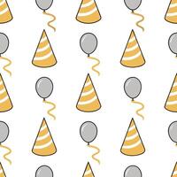 New Year seamless pattern with gold and silver streamers party hats and balloons for a stylish New Year celebration concept as Stylish New Year pattern with gold and silver streame Seamless Set vector