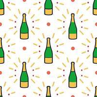 New Year seamless pattern with champagne bottles confetti and fireworks for an explosive and lively celebration theme concept as Explosive New Year pattern with champagne bottles c Seamless Set vector
