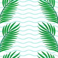 Tropical summer waves seamless pattern with palm leaves and wave textures for exotic beach themed designs concept as Tropical beach wave pattern with palm leaves and wave textures Seamless Set vector