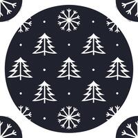 Winter nights seamless pattern with dark sky snowflakes and glowing trees for a mystical winter evening effect concept as Mystical winter night pattern with dark skies snowflakes a Seamless Set vector