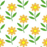 Summer flowers seamless pattern with vibrant daisy blooms and fresh green accents for a cheerful spring like design concept as Cheerful summer flowers pattern with daisy blooms and Seamless Set vector