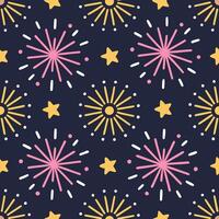 New Year seamless pattern with fireworks sparkling stars and celebratory confetti for a festive New Year Eve look concept as Vibrant New Year pattern featuring fireworks stars and Seamless Set vector