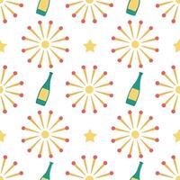 New Year seamless pattern with fireworks champagne and celebration elements for a joyful festive design concept as Joyful New Year pattern with fireworks champagne and festive elem Seamless Set vector