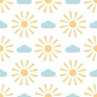 Soft spring sunshine seamless pattern with pastel rays and subtle cloud motifs for calming spring decor concept as Calming spring sunshine pattern with pastel rays and subtle cloud Seamless Set vector