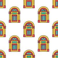 Illustrate a seamless pattern featuring retro illustrations of jukeboxes and neon signs in bright colors. concept as Design a repeating pattern with colorful jukeboxes and neon sig Seamless Set vector