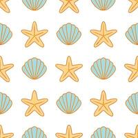Seashell and starfish seamless tile pattern with beach motifs and soft summer hues concept as Seashells and starfish in soft beach hues create a seamless tile pattern bringing summ Seamless Set vector