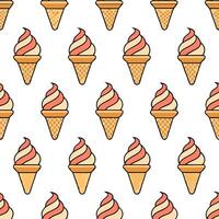 Ice cream cone seamless tile pattern with swirls of chocolate vanilla and strawberry for a sweet summer feel concept as Swirls of chocolate vanilla and strawberry ice cream cones c Seamless Set vector