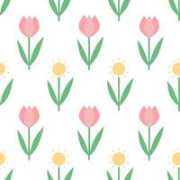 Soft spring sunshine and blooming tulips seamless tile pattern with pastel colors and fresh energy concept as Pastel colored blooming tulips and soft spring sunshine create a seaml Seamless Set vector