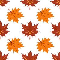 Rich autumn colors seamless tile pattern with falling leaves vibrant oranges reds and browns concept as Falling leaves in vibrant oranges reds and browns create a rich autumn color Seamless Set vector