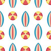 Summer surfboards seamless tile pattern with colorful boards and fun beach designs concept as Colorful surfboards and playful beach patterns create a seamless tile design perfect f Seamless Set vector
