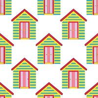 Coastal beach huts seamless tile pattern with vibrant colors and beach house atmosphere concept as Colorful coastal beach huts create a fun vibrant seamless tile pattern full of be Seamless Set vector