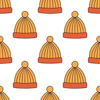 Cozy autumn knit hats seamless tile pattern with warm colors and textured details concept as Warm colored knitted hats with textured details create a cozy autumn knit hats seamless Seamless Set vector