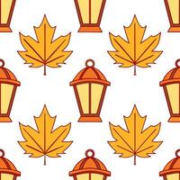 Cozy autumn lanterns seamless tile pattern with warm lights and fall foliage concept as Warm lit autumn lanterns and fall foliage create a cozy seamless tile pattern perfect for fa Seamless Set 2 vector