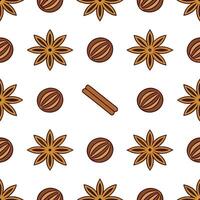Warm autumn spices seamless tile pattern with cinnamon sticks nutmeg and cloves concept as Cinnamon sticks nutmeg and cloves in warm autumn tones create a cozy spices seamless tile Seamless Set vector