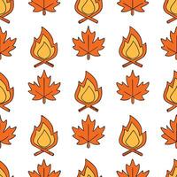Cozy bonfire and fall leaves seamless tile pattern with warm autumn tones concept as Warm bonfire flames and fall leaves create a cozy autumn seamless tile pattern perfect for fall Seamless Set vector