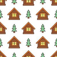 Cozy autumn cabin seamless tile pattern with pine trees leaves and warm lights concept as Pine trees colorful leaves and warm lights create a cozy autumn cabin seamless tile patter Seamless Set 2 vector