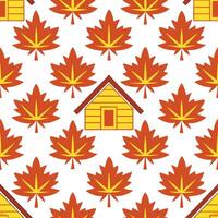 Cozy autumn cabin silhouette seamless tile pattern with pine trees and colorful leaves concept as Pine trees and colorful leaves create a cozy autumn cabin silhouette seamless tile Seamless Set vector