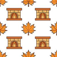 Cozy fireplace and autumn leaves seamless tile pattern with warm inviting tones concept as A cozy fireplace surrounded by autumn leaves creates a seamless tile pattern with warm in Seamless Set vector
