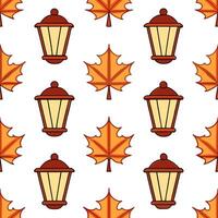Warm autumn lanterns and leaves seamless tile pattern with cozy textures and colors concept as Autumn lanterns and warm leaves create a cozy seamless tile pattern with rich texture Seamless Set vector