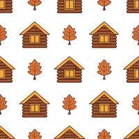 Rustic wooden cabin seamless tile pattern with warm lights and autumn foliage concept as Warm lit rustic cabins surrounded by autumn foliage create a seamless tile pattern perfect Seamless Set vector