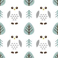 Snowy owl and pine cone seamless tile pattern with winter forest elements concept as Snowy owls perched on pine cones create a seamless tile pattern with winter forest elements for Seamless Set vector