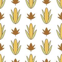Harvest inspired corn stalks and leaves seamless tile pattern with warm earthy tones concept as Corn stalks and autumn leaves in warm earthy tones create a harvest inspired seamles Seamless Set vector