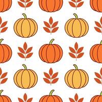 Warm autumn harvest seamless tile pattern with pumpkins apples and colorful leaves concept as Pumpkins apples and colorful leaves in warm tones create a warm autumn harvest seamles Seamless Set 2 vector