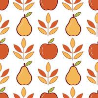 Harvest apple and pear seamless tile pattern with autumn foliage and warm tones concept as Apples and pears with autumn foliage in warm tones create a harvest apple and pear seamle Seamless Set vector