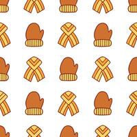 Cozy knitted mittens and scarves seamless tile pattern with autumn hues and textures concept as Knitted mittens and scarves in autumn hues create a cozy seamless tile pattern with Seamless Set vector