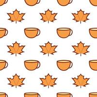 Cozy autumn tea and leaves seamless tile pattern with warm inviting colors concept as Warm colored tea cups and autumn leaves create a cozy seamless tile pattern perfect for fall t Seamless Set vector