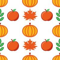 Vibrant autumn harvest seamless tile pattern with pumpkins apples and colorful leaves concept as Pumpkins apples and colorful leaves in vibrant autumn tones create a harvest themed Seamless Set vector