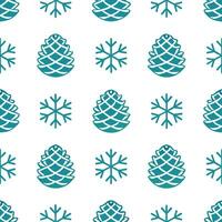 Frosty pinecone and snowflake seamless tile pattern with cool blue tones concept as Frosty pinecones paired with snowflakes create a seamless tile pattern with cool blue tones for Seamless Set vector