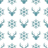 Frosty snowflake and deer silhouette seamless tile pattern with winter forest theme concept as Snowflakes paired with deer silhouettes create a frosty seamless tile pattern with a Seamless Set vector