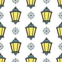 Frosty snowflake and lantern seamless tile pattern with glowing winter accents concept as Glowing winter lanterns paired with frosty snowflakes create a seamless tile pattern with Seamless Set vector