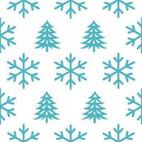 Frosty snowflake and tree silhouette seamless tile pattern with winter forest elements concept as Snowflakes paired with tree silhouettes create a frosty seamless tile pattern with Seamless Set vector
