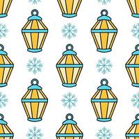 Frosty snowflake and lantern seamless tile pattern with glowing winter elements concept as Glowing winter lanterns paired with frosty snowflakes create a seamless tile pattern with Seamless Set vector