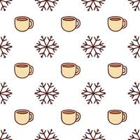 Snowflake and hot beverage seamless tile pattern with cozy winter elements and warm colors concept as Cozy winter elements like mugs of hot beverages paired with snowflakes create Seamless Set vector
