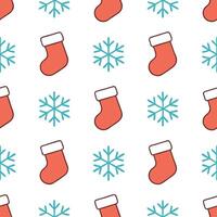 Frosty snowflake and holiday stocking seamless tile pattern with cozy winter elements concept as Cozy holiday stockings paired with frosty snowflakes create a seamless tile pattern Seamless Set vector