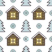 Snowflake and cozy cabin seamless tile pattern with warm winter elements and frosty details concept as Cozy cabins paired with snowflakes create a seamless tile pattern with warm w Seamless Set vector