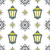 Twinkling snowflake and lantern seamless tile pattern with glowing winter accents concept as Twinkling snowflakes paired with glowing lanterns create a seamless tile pattern with r Seamless Set vector