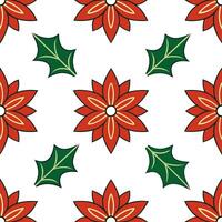 Elegant poinsettia and holly seamless tile pattern with rich red and green hues concept as Rich red poinsettias and holly leaves create an elegant seamless tile pattern with vibran Seamless Set vector