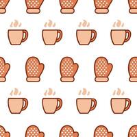 Cozy winter mittens and hot cocoa seamless tile pattern with warm textures and festive vibes concept as Warm textured mittens and steaming hot cocoa cups create cozy seamless tile Seamless Set vector