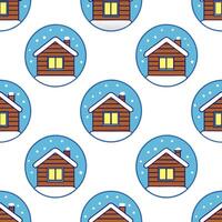Cozy cabin in the snow seamless tile pattern with warm lights and frosty details concept as A cozy cabin nestled in snow with warm lights and frosty details forms a seamless tile p Seamless Set vector