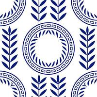Greek meander patterns and olive branches seamless tile pattern with classic blue and white tones concept as Classic blue and white tones highlight Greek meander patterns intertwin Seamless Set 2 vector