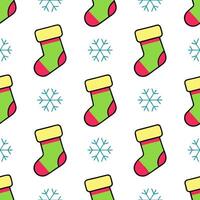 Whimsical Christmas stockings and snowflakes seamless tile pattern with colorful accents concept as Colorful accents on whimsical Christmas stockings and snowflakes create seamless Seamless Set vector